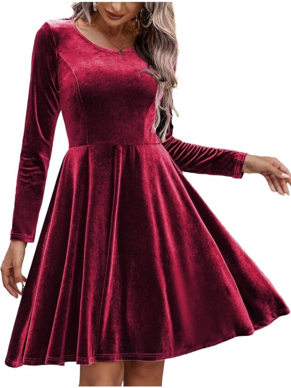 Red Velvet Velour Long Sleeve Fit & Flare Dress Size‎ S Christmas Holiday Party